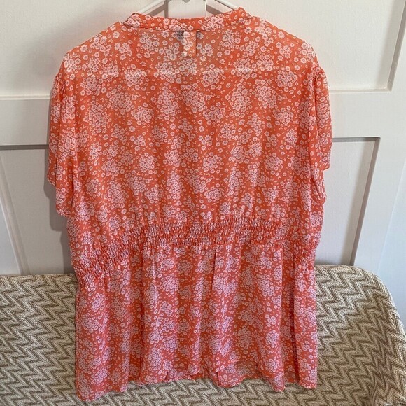 Torrid Sheer Floral Ruffle Button Front Smocked Blouse - Picture 6 of 6